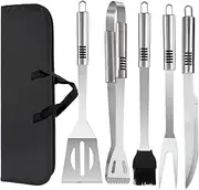 Cooking Coll Stainless Steel Grill Tools Set, 6pc BBQ Grilling Accessories Kit with Spatula, Fork, Knife, Brush, Tongs & Carry Bag