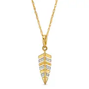 Natural Diamond Accent Laser-Cut Feather Pendant in 10K Yellow Gold