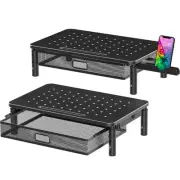 2 Pack Monitor Stand Riser with Metal Drawer, 3 Height Adjustable Monitor Ris...