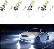 Dickno 4PCS H3 Car LED Fog Light, 12SMD 5050 Anti-Fog Headlight Bulb, 6000K Super Bright Daytime Running Lights, Automotive Headlamp Driving Bulb Replacement for Most Vehicles (H3)