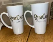 2 Rum Chata Tall Coffee Mugs White Gold Logo