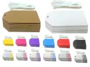 50 x BROWN WHITE AND MORE KRAFT WEDDING GIFT PAPER TAGS WITH STRING