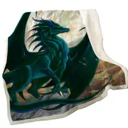 Fantasy Painting Green Dragon on Cliff Throw Blanket
