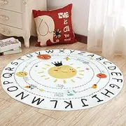 ABC Round Rug Colorful 4ft Kids Alphabet Rug Soft Educational Solar System Rug Washable Nursery Rug Non-Slip Round Kids Mat Decorative Circle Letter Rug Round Nursery Carpet