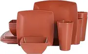 [Gibson Home] Soho Grayson Square Melamine Dinnerware Set, Service for Four (16pcs), Red