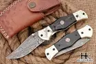 HUNTEX Custom Handmade Damascus 110mm Buffalo Horn Folding Pocket Skinning Knife