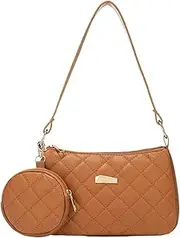 Clutch Tote Purse,Underarm Diagonal Pattern PU Leather Shoulder Bag - With Small Bag Clutch Purse With Zipper Closure For Daily Use