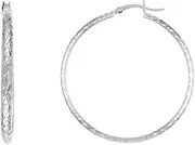 [JewelryWeb] 10k White Gold Sparkle Cut Hoop Earrings 3x40mm-Hoop Earring for Women