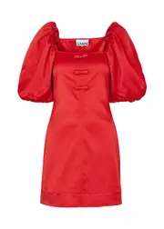 Ganni Bow-embellished Satin Mini Dress - Red - 36 (UK8 / S) 36 (UK8 / S)