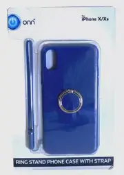 Onn Ring Stand Phone Case Fits iPhone X/XS Blue Strap Sealed