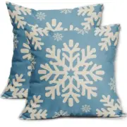 Christmas Pillow Covers Set of 2, Xmas Snowflakes Rustic 18x18 Inch Light Blue