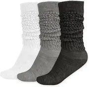 [enithElite] Knee Socks Women's Slouch Socks 3 Pairs Leg Warmers Socks Traditional Socks Long Socks Cotton Leg Warmers Leg Warmers Slouchy Socks, One Size, White Black Grey, One size