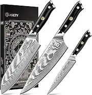 Damascus Kitchen Knife Set 3 PCS: NSF Food-Safe Japanese Knives with VG10 Steel Core, Ultra-Sharp Professional Chef Knife Set and Full Tang G10 Handle, Elegant Box