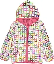 [GuoChe] Girls Sherpa Lined Square Patterns Colorful Toddler Girl Fall Jacket pink Stylish Baby Boy Clothes 3T