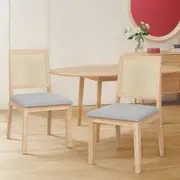 Levede a set of 2 Dining Chairs Solid Wood Rattan Seat Upholstered Linen