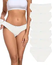 [ANLIQI] Women Underwear Cotton Lace Trim Bikini Panties Breathable Hipster Panties for Women Stretch Briefs Ladies Panties