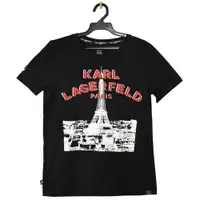 在飛比找PChome24h購物優惠-KARL LAGERFELD 卡爾 巴黎鐵塔圖案棉質短T恤.