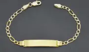 REAL 10K Yellow Gold 5.5" Figaro baby Children's ID Bracelet + Engraving 2.3gr