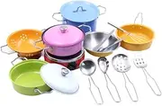 Kids Children Stainless Steel Mini Kitchen Pretend Toys Cookware Set +