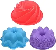 3 Pcs Silicone Cake Bread Baking Molds, AIFUDA Large Swirl Cake Mold Castle Cake Mold and Double Flower Cake Mold for Birthday Party DIY
