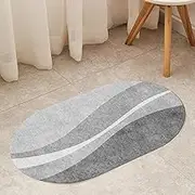 Oval Design Grey Balcony Area Rugs，100x180cm Washable Home Living Room Dining Office Kitchen Floor Decor Large Carpet 80x150cm Ellipse Short Pile(4.3ft×6.6ft/130×200cm)