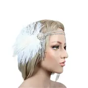 Ladies 20s White Feather Great Gatsby Flapper Headpiece