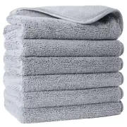 Premium Lint Free Microfiber Washcloth Face Towel, 13 x 13 in, Set of 6 (Gray)