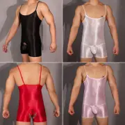 Men Shiny Oil Muscle Tank Tops Elastic Slim Suspenders Jumpsuit Tight-fitting