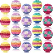 Hiboom 20 Pcs Hacky Ball Multicolored Crochet Knitted Juggling Sacks Assorted Geometric Patterns Bean Bags Funny Footbags Kick Sack Toys for Indoor Outdoor Adults, 5 Styles