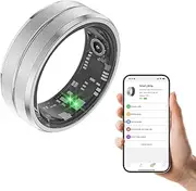MERNEUO Smart Ring, Fitness and Health Tracker Ring with Calories/Heart Rate/Blood Oxygen/Sleep Monitoring, IP68 Waterproof Sleep Tracker Ring Compatible with iOS & Android (Silver, #9)