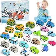 HUGERSTONE Advent Calendar 2024 Kids, Baby 24 Surprise Pull Back Cars Toys, Christmas Countdown Advent Calendar Toys for 2 3 Year Old Boys Girls Toddlers VehiclesToys Gifts for Age 18-24 Months