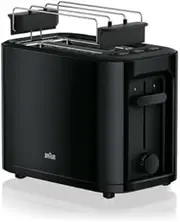[Braun] HT 3010 BK Toaster, Double Slot, Removable Crumb Tray, Warm-up and Defrost Function, 7 Roasting Levels, Separate Bun Attachment, Black
