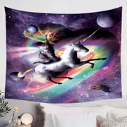 Crazy Funny Space Cat Riding Unicorn with Tacos and Rainbow Tapestry