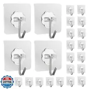 DDMY Hooks for Hanging, 24 Pack Wall Hooks 13.2lb(Max) Transparent Reusable W