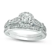 0.75 CT. T.W. Natural Diamond Frame Station Shank Bridal Engagement Ring Set in Solid 10K White Gold