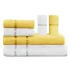 Soft Cotton Bath Towel Set of 450 GSM Set of 6 White and Lemon Yellow