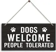 Dog Wall Art Sign Decor, Dogs Welcome People Tolerated, Dog Welcome Sign for Font Door Outside Decor Dog Hanging Wood Wall Art Sign Home Decoration, Housewarming Gifts for Dog Mom Dad Owner Lover