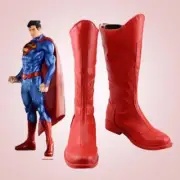 Superman Clark Kent Red Zipper Long Combat Boots Women Men Cosplay Shoes Gift