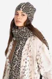 JOHNNY WAS LEOPARD BEANIE and LEOPARD WRAP WOOL/CASHMIRE New with Tags