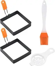 Griddle Egg Rings | Egg Rings Set | Egg Cooking Rings with Silicone Handle, Non-Stick Stainless Steel Fried Egg , Stainless Steel Egg Molds, Square Shaped Egg Molds for Perfect Eggs
