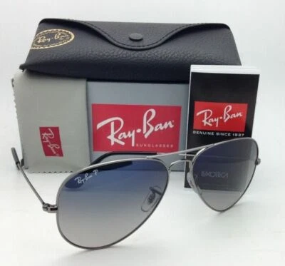 Ray-Ban Aviator Sunglasses RB 3025 004/78 55 Gunmetal w/POLARIZED Blue-Grey Fade