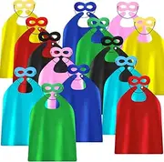 ADJOY Kids Superhero Capes and Masks for Birthday Party - Child Party Capes Bulk Pack of 28 Pcs (14 Sets), Red, Green, Blue, Light Blue, Yellow, Black, Pink