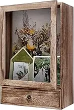 Shadow Box Frame 11" x 16" , 4" Deep Shadow Box Display Case with Drawer, Rustic Wood Memory Box for Pictures, Flowers, Memorial, Medals, Wedding Bouquet for Wall or Tabletop, Keepsakes, Brown