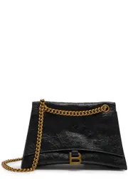 Balenciaga Crush Medium Leather Shoulder Bag, Leather Bag, Black One Size