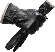 [Bollrllr] Fashion Knitted Women's Leather Gloves, Sheepskin Women's Gloves, Warm Women's Winter Gloves