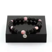 Bracelet Kunzite From Brazil + Beads Lava 8 Mm. Manufactured IN France
