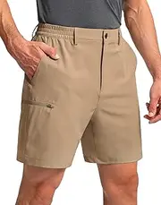 [Keevoom] Mens Hiking Cargo Shorts Quick Dry Lightweight Flat Front Dress Short for Work Golf Travel Camping Pants, Dark Khaki, 42