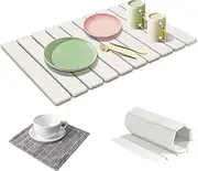 Spardar Stone Dish Drying Mats, with Cleaning Cloth, Quick-Drying Foldable Dish Drying Mat, Suitable for Any Countertop, Suitable for Dishes, Bottles and Cups, 60x40 cm (White)