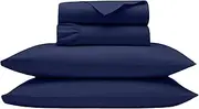 Real 1000 Thread Count, 100% Organic Cotton Sheet Set [4 PC- Short Queen Size, Navy Blue Color] Bedsheet Sets, Fit Mattress Upto 12" Deep Pockets