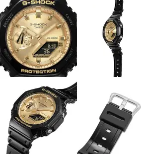 【CASIO 卡西歐】G-SHOCK 八角農家橡樹雙顯手錶-時尚黑金 母親節 禮物(GA-2100GB-1A)